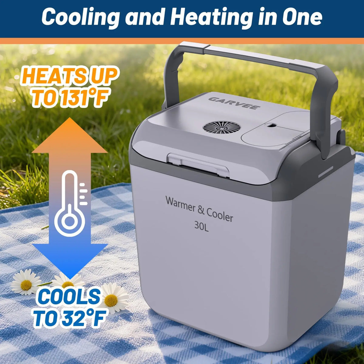 Electric Cooler Car Fridge 32QT 12V And 110V Portable Cooler And Warmer For Truck Ideal For Camping Road Trips And Trucking 32QT Portable Car Fridge With Cooling And Heating Functions