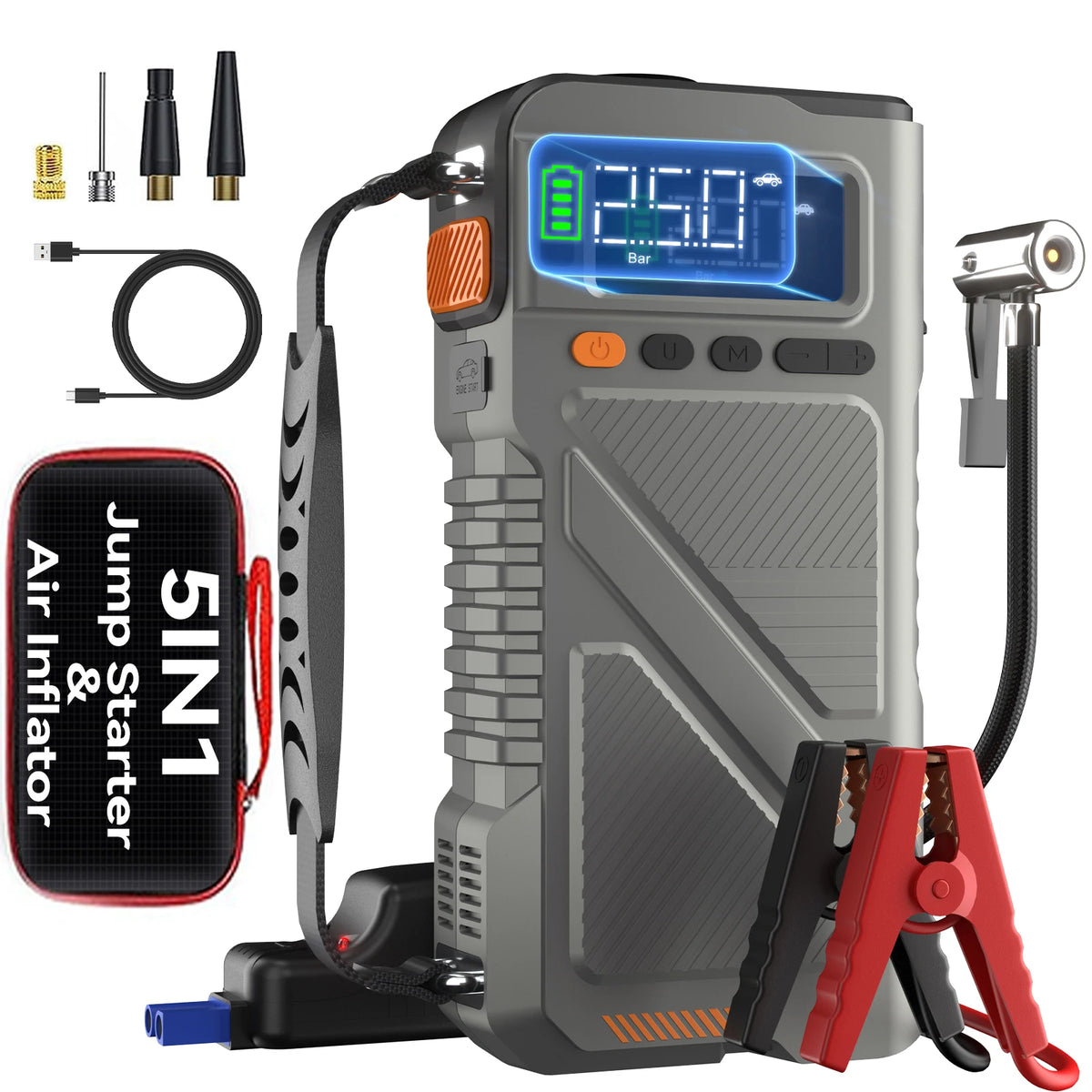9000A Jump Starter With Air Compressor,7 In 1 Function Jump Box 150PSI Jump Starter Battery Pack With Digital Tire Inflator, Ca