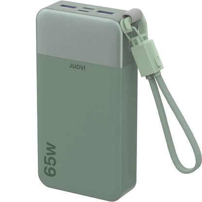 JUOVI Portable Charger, 65W 20000mAh Laptop Power Bank Fast Charging with Attached USB C Cable Powerbank for Laptop, for MacBook iPhone 17 16 Pro Samsung S26 and More