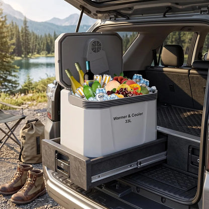 TWISTER.CK Portable 35Qt Car Refrigerator – 12V/AC/DC Electric Cooler with Heating Mode, 33L Capacity for Camping, RV, Truck, Boating & Road Trips