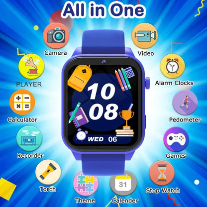 New Kids Smartwatch Features Wireless Calling, Wireless Music Playback, Call Reminders, Remote Photo Capture, Music Control, Weather Updates, A Calculator, and A Flashlight Function, Making It A Perfect Birthday