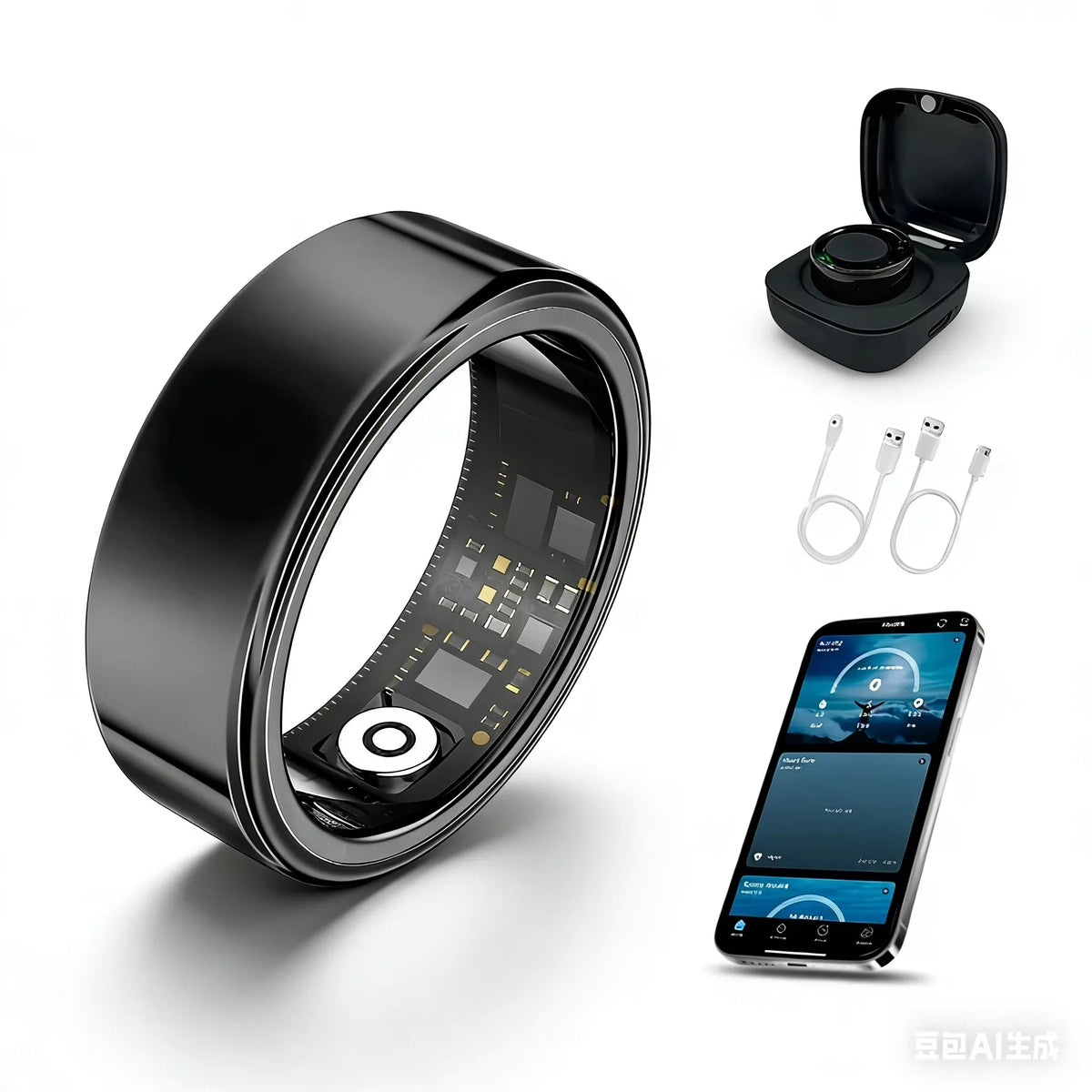 Smart Ring Stainless Steel Fitness Tracker, Bluetooth Health Ring with Heart Rate, Blood Oxygen SpO2 & Sleep Monitoring, IP68 Waterproof Smart Ring for Men Women, No Monthly Subscription, iOS Android Compatible