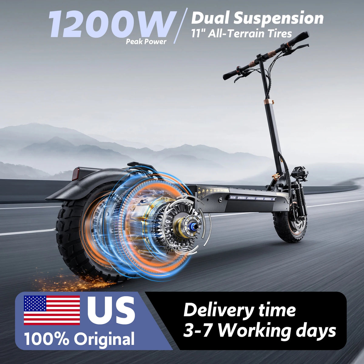 Off Road Electric Scooter, 1200W 25Miles Range 31 MPH,11" All Terrain Tire, Double Suspension,Disc Brakes Dual Suspension E-Scooter for Adults