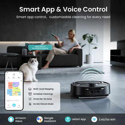 Lefant M265 Robot Vacuum and Mop, 17000Pa Strong Suction, Self-Cleaning Roller Mop with Auto Drying, LiDAR Navigation & Obstacle Avoidance, Tangle-Free Pet Hair, Slim, 5G WiFi,
