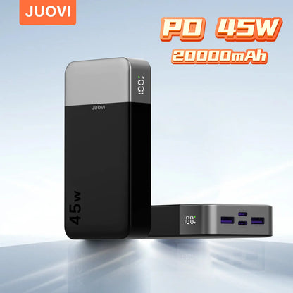 JUOVI Power Bank 20000mAh 45W Portable Charger PD3.0 QC4.0 Fast Charging 4-Port with LED Display Battery Pack Charger Portable for MacBook IPhone17 16 15 14 13 Pro