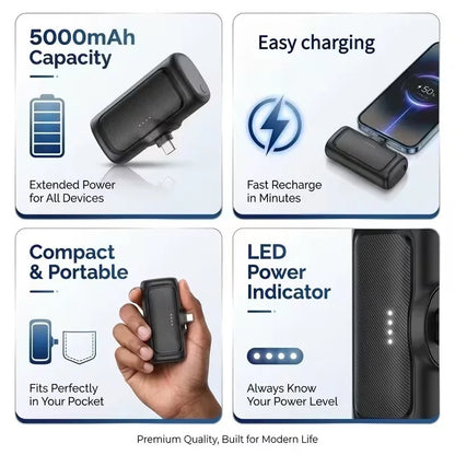 2-in-1 PD 22.5W Mini Power Bank 5000mAh, Compact Portable High Capacity External Battery Universal Charger for Travel Outdoor iPhone Samsung Android Smartphones