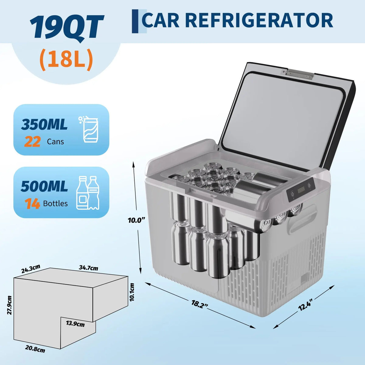 19 Quart 12 Volt Portable Car Refrigerator, Compressor Electric Cooler Mini Fridge, 12V/24V DC & 100-240V AC Dual Power, -4°F~68°F Fast Cooling Box for Truck RV Road Trip Camping Home, Black
