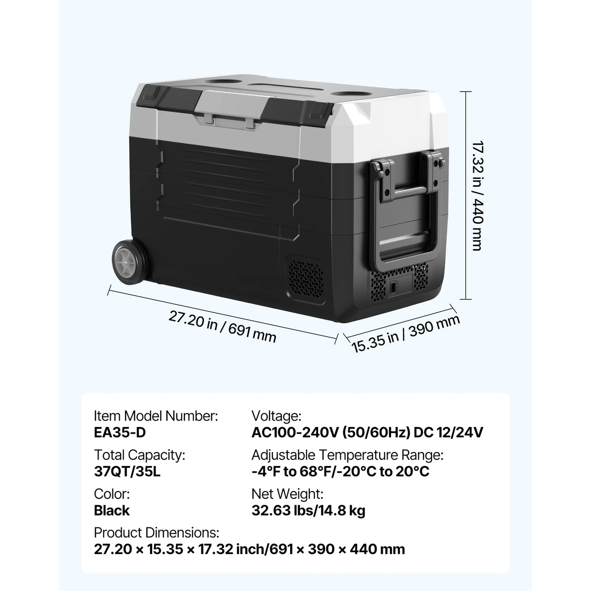 SucceBuy 35L 45L 55L Car Refrigerator Compressor Electric Cooler, -4°F to 68°F Truck Refrigerator with APP Control Wheels & Dual