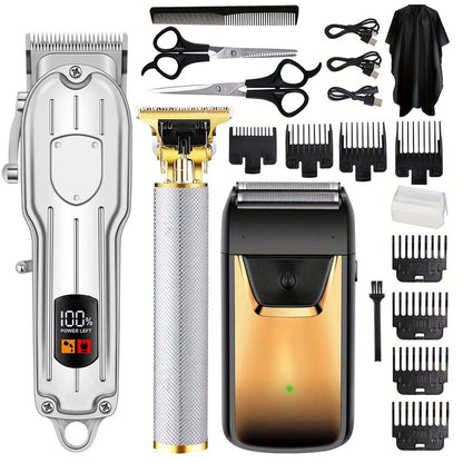 Professional Men's Hair Cutting Kit - 1/2/3pcs Electric Clippers & Trimmers Set with Foil Shaver, Barber Scissors, Combs - Rechargeable Beard Trimmer for Precision Fading & Zero Gap Carving