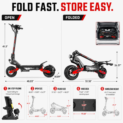 EOEOTWO GT06 Electric Scooter for Adults, 1200W Motor, Up to 30 MPH, 20/40 Miles Long Range, 11" Off-Road Tubeless Tires, Dual Suspension, Dual Disc Brakes, Foldable Commuter E-Scooter