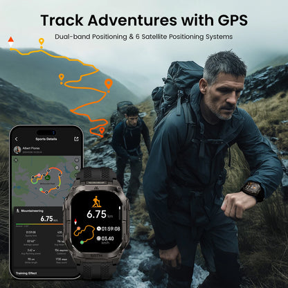 KOSPET TANK M4C Advanced GPS Smartwatch for Men MIL-STD-810H Tough 5ATM Waterproof Integrated Flashlight & Health Tracking