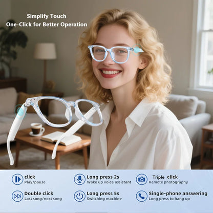 Bluetooth Smart Audio Glasses with AI Real-time Translation Open Ear Speaker Hands-free Calling Music Smart Glasses for Travel Study