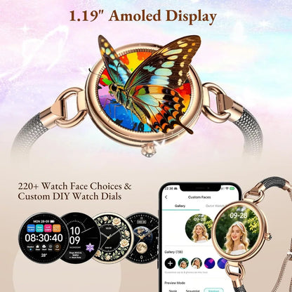 Stylish Women's Smart Watch - Call Handling, 1.19" AMOLED, 24H Health Tracker, Over 100 Sport Modes, Waterproof for iOS/Android
