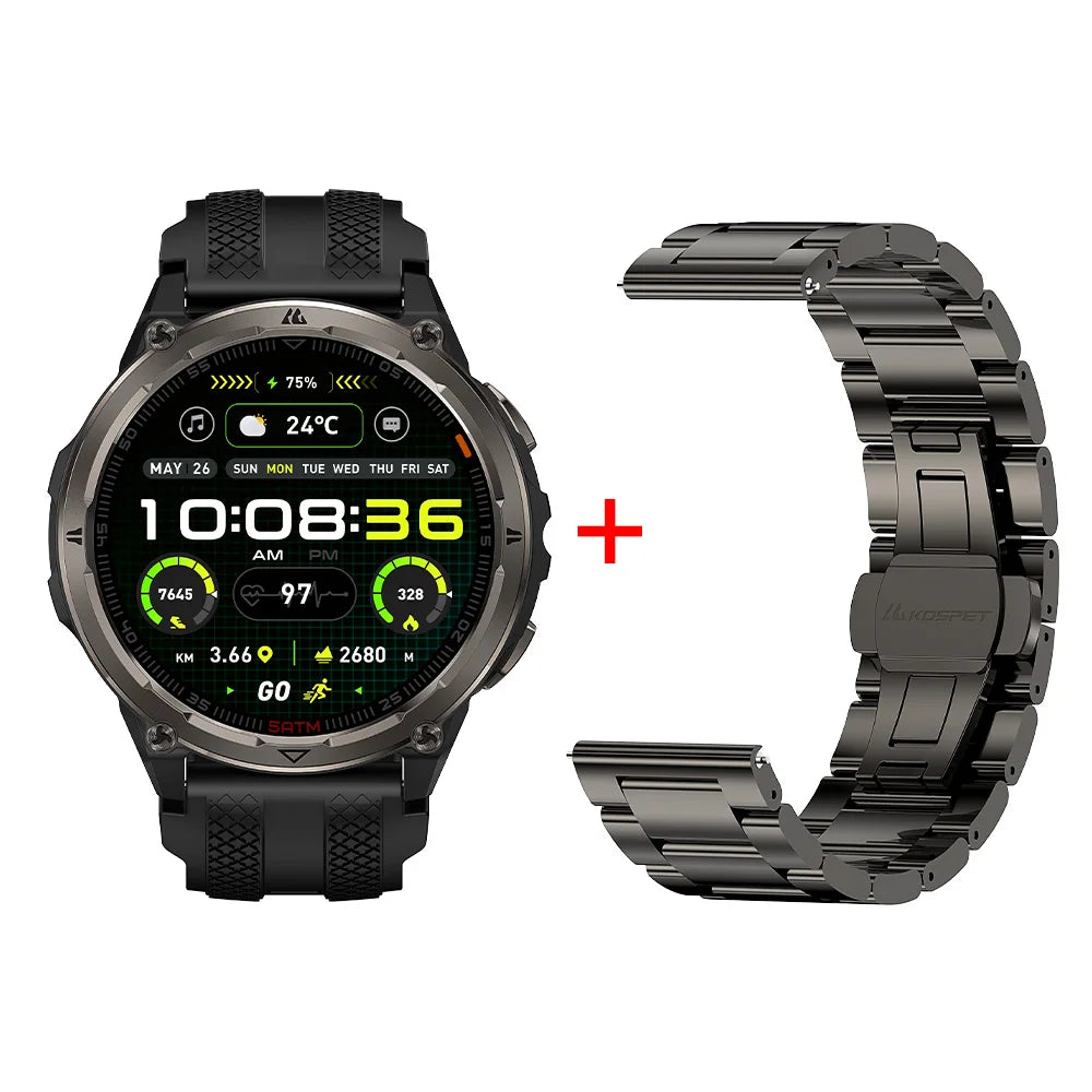 KOSPET ORB 2 Rugged Smartwatch for Men Dual Band GPS L1+L5 AMOLED 1.43" Military Watch 5ATM IP69 LED Flashlight 170+ Sports