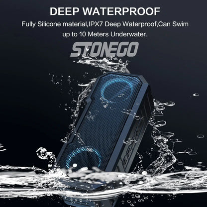 Portable Bluetooth Speaker Wireless LED Flash Light TWS Bass Stereo IPX7 Waterproof Loudspeaker FM Radio 12 Hours Playtime Subwoofer Outdoor Boombox for Pool Beach Party Camping Travel Smartphone Compatible
