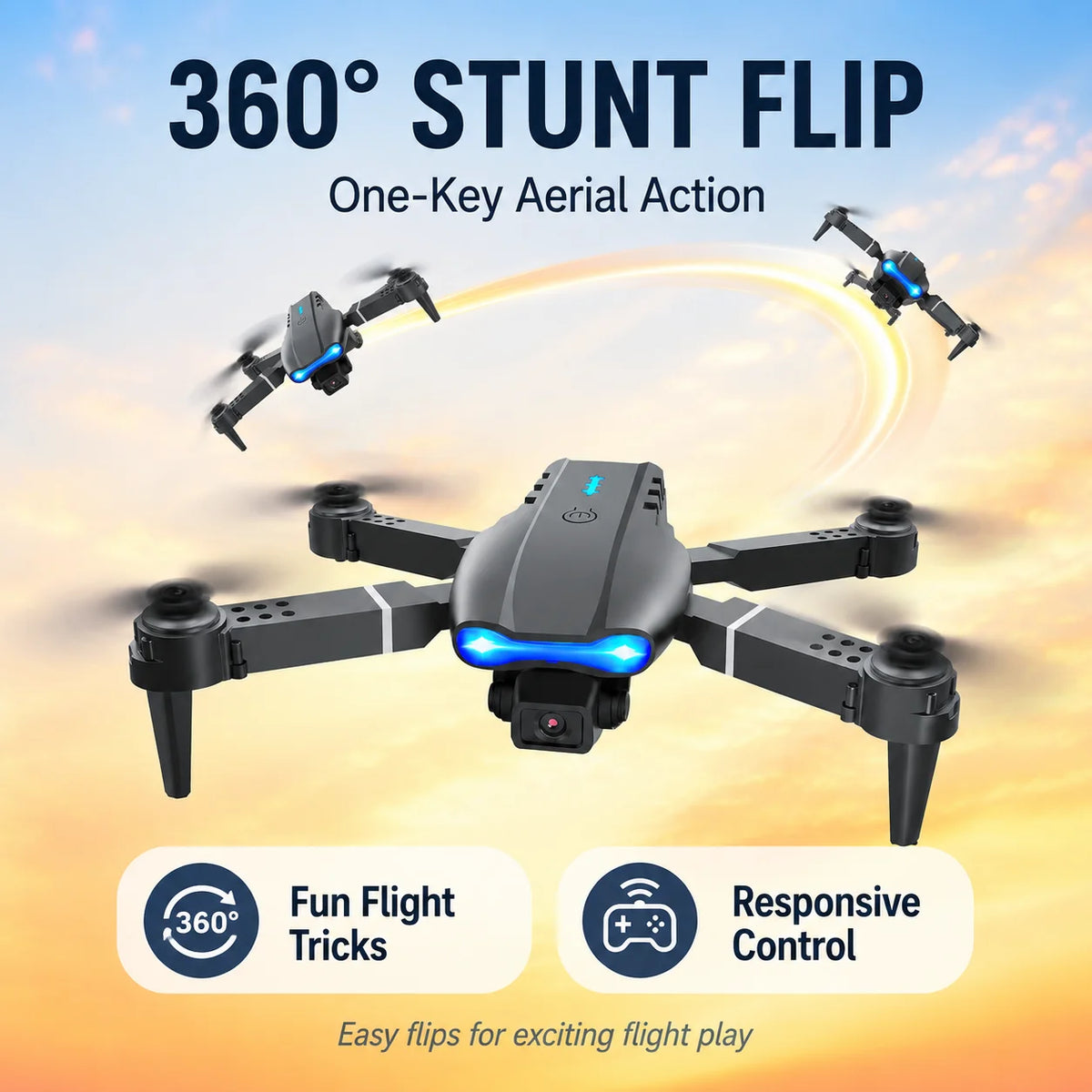 4K HD RC Drone Foldable Dual Camera 90° Adjustable 120° Wide Angle 50X Zoom Altitude Hold 2.4G 100M Remote FPV Quadcopter