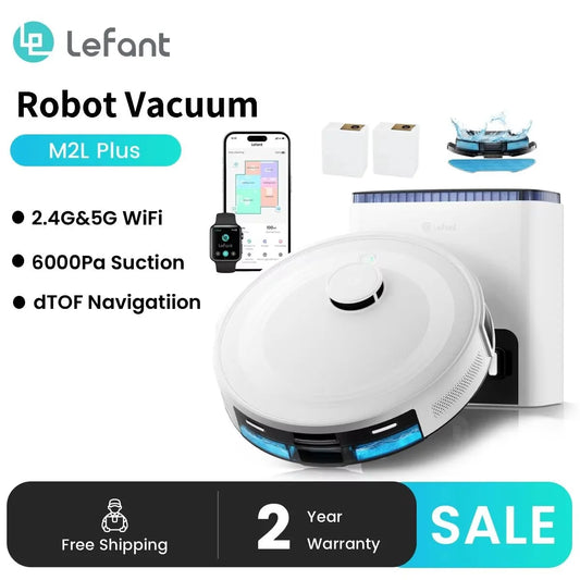 Lefant   M2L Plus Robot Vacuum and Mop, 40-Day Self-Emptying, 6000Pa Strong Suction, Customized Cleaning, Multi-Floor Mapping, 130 Min Runtime, 2.4G/5G WiFi/Alexa/APP/iWatch