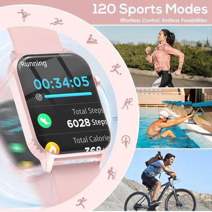 Women's Smartwatch: 120 Modes, 1.83" HD, HR/Sleep Monitor, Bluetooth, Waterproof