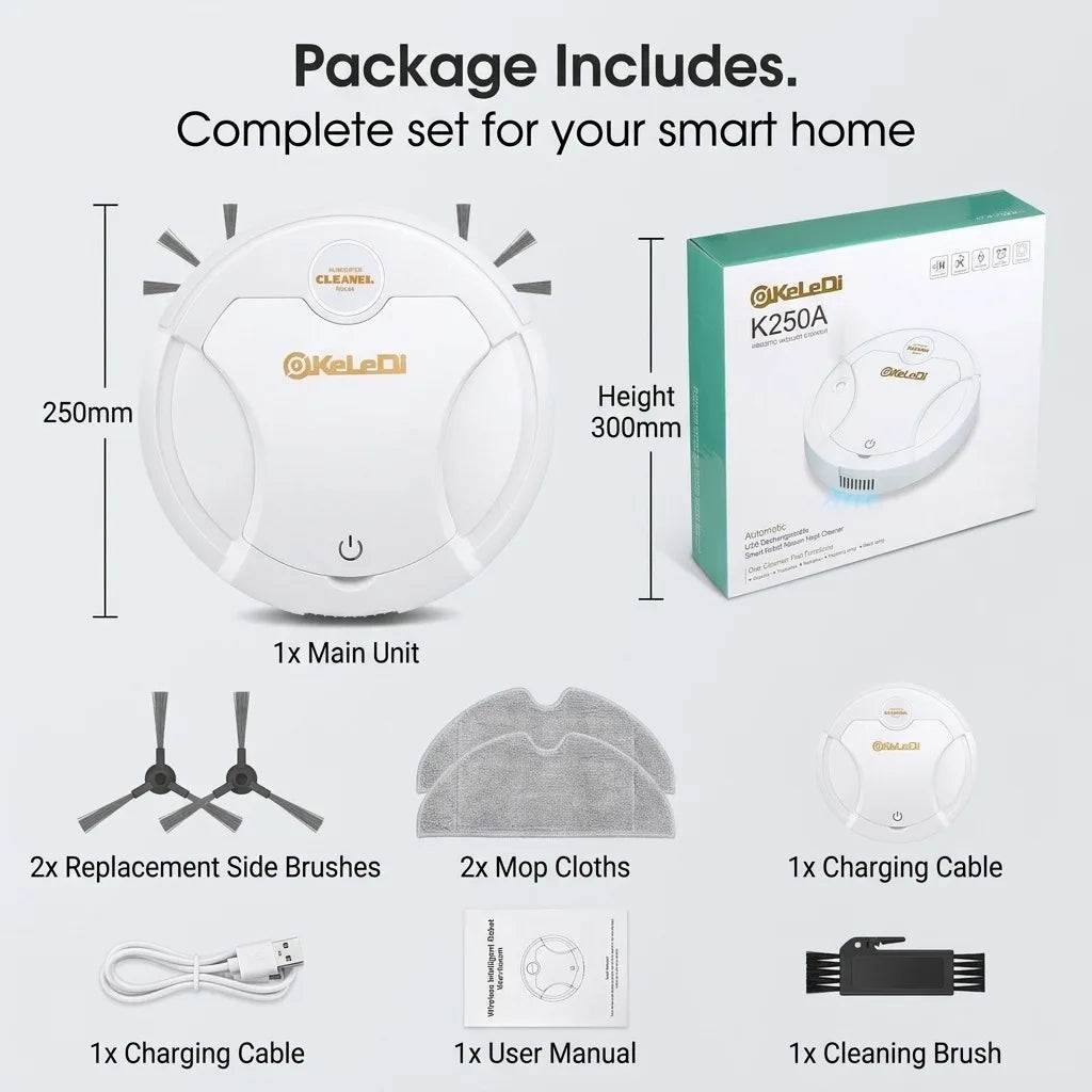Robot Vacuum Cleaner, 3-in-1 Smart Automatic Sweeping Mopping and Suction Vacuum with Humidifier & LED Atmosphere Light, USB Rechargeable Wireless Floor Cleaner for Pet Hair, Hardwood Floors