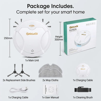Robot Vacuum Cleaner, 3-in-1 Smart Automatic Sweeping Mopping and Suction Vacuum with Humidifier & LED Atmosphere Light, USB Rechargeable Wireless Floor Cleaner for Pet Hair, Hardwood Floors