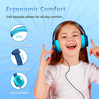 Tronsmart Headphones, KH01 Wired Kids Headset with 8000-Twist Sturdy, Soft Cushion Comfort, Foldable Portable, Safe Volume Control, 3.5mm Jack Universal for School/Home/Travel