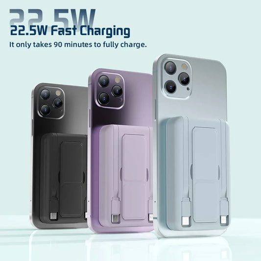 10000mAh Portable Magnetic Wireless Power Bank, 22.5W Fast Charging for All Smartphones, Mobile Power Supply With Back Clip & Foldable Desktop Stand