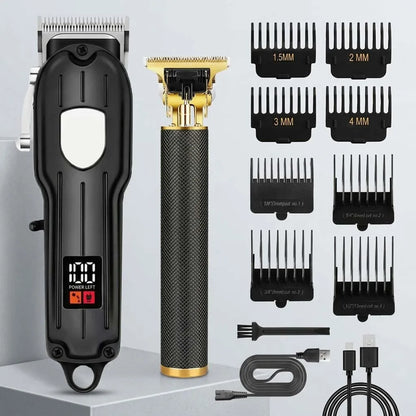 Professional Cordless Hair Clipper Set with LCD Display, Rechargeable Electric Trimmer for Men, Beard & Nose Hair Trimmer All-in-One Grooming Kit , Barber Tools with Combs & Scissors - Perfect Gift for Him
