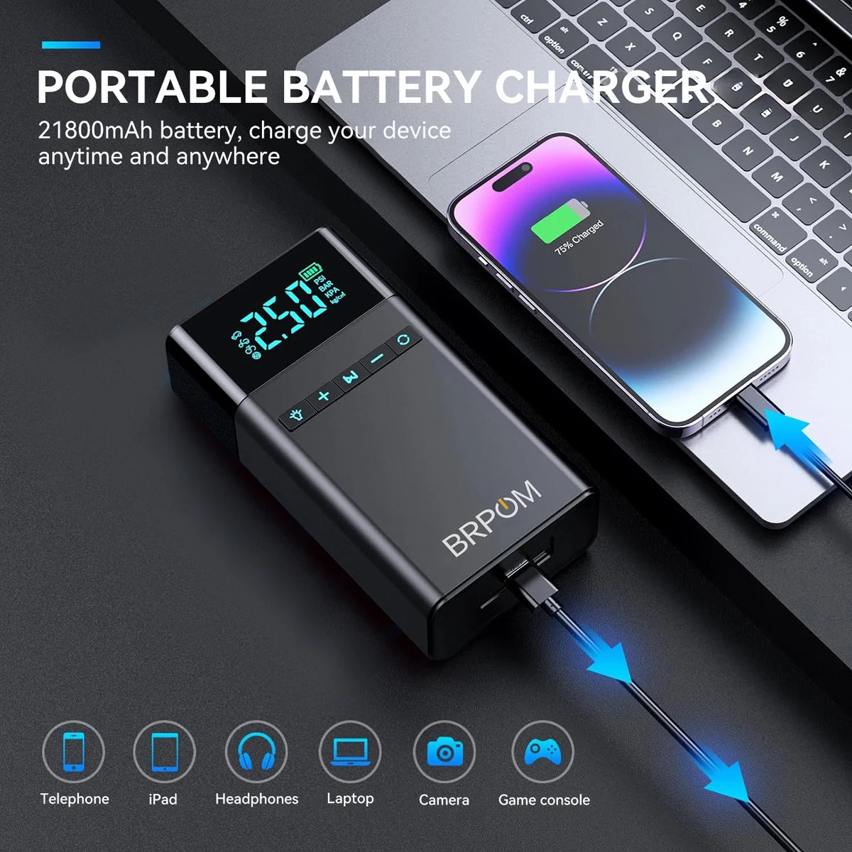 8500A/9000A Peak Current, 150 PSI Multi-Functional Portable Car Battery Starter, Compressor, and Air Injector/Portable Compressor with LED Display (ALL GAS, 8.0L Diesel)