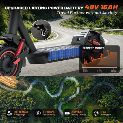OBX Foldable Smart Electric Scooter for Commuting 48V 1200W Motor Escooter 30 Miles+ Long Range Smart Adult 10'' Electric Scooter for APP