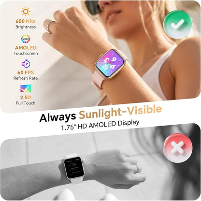 Women's 40mm Fitness Watch with 3 Bands, AMOLED Display, 110+ Sports Modes, Heart Rate/Sleep/SpO2 Monitor, 3ATM Waterproof
