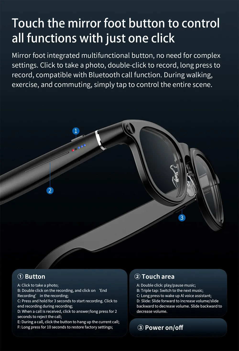 LOKMATAI X01 Smart Bluetooth Camera Glasses with 8MP Sony IMX219 Camera, 1200P 30FPS Video, Open-Ear Surround Sound, Voice Assistant, 220mAh Battery, Polarized UV Protection, Hands-Free Calling, Music & Touch Control