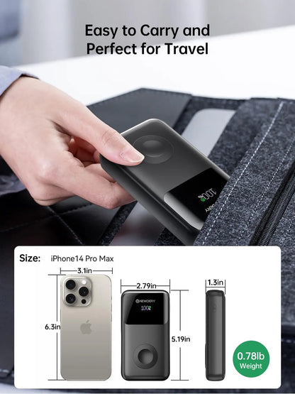 NEWDERY Portable Charger 10000mAh Power Bank for Apple Watch 20W Fast Charging Built-in USB-C Cable Battery Pack for Apple Watch, iPhone 17 16 15 14 13, Samsung etc