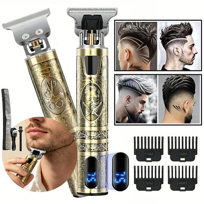 Retro T9 Electric Hair Clipper & Beard Trimmer - LCD Display, USB Rechargeable,   Professional Barber Kit with 4 Guide Combs for Men's Haircut & Styling