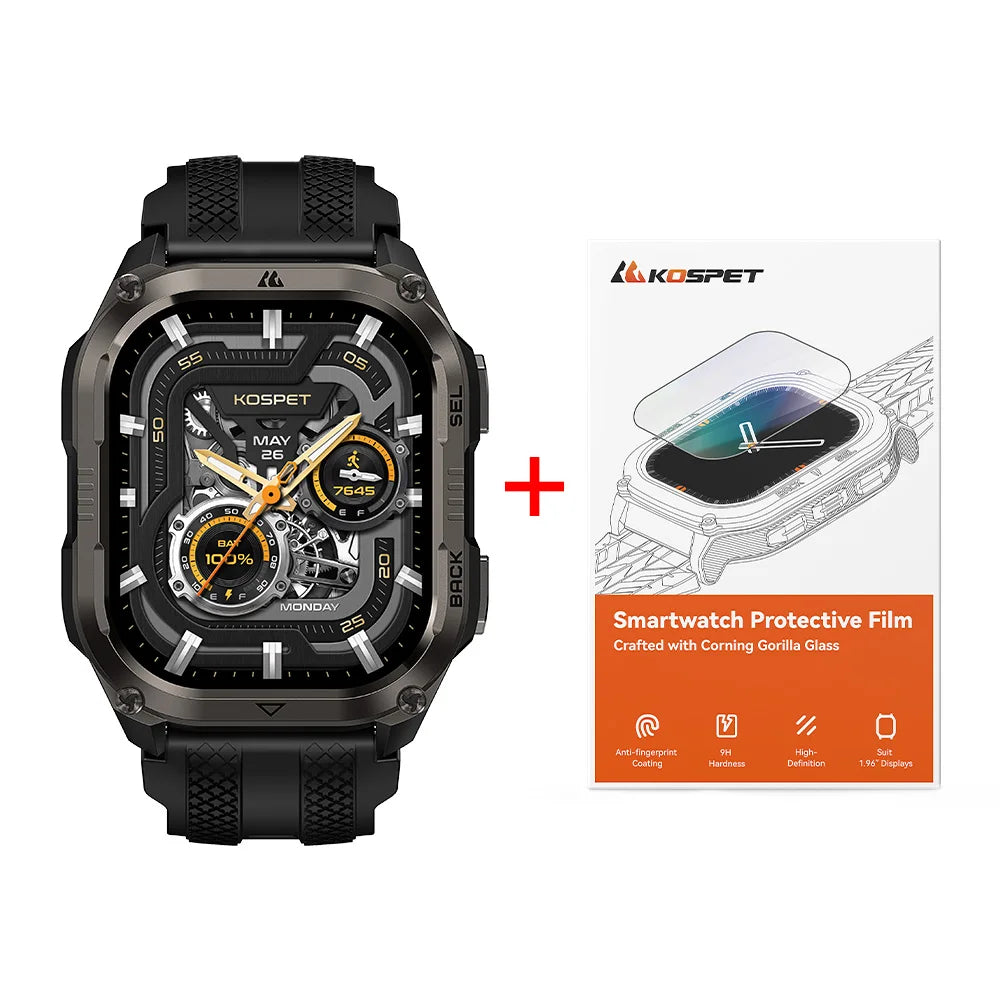 2026 KOSPET PULSE 2 Rugged Military Smartwatch Men Dual Band GPS 6 GNSS AMOLED 1.96" 5ATM IP69 LED Flashlight 170+ Sports