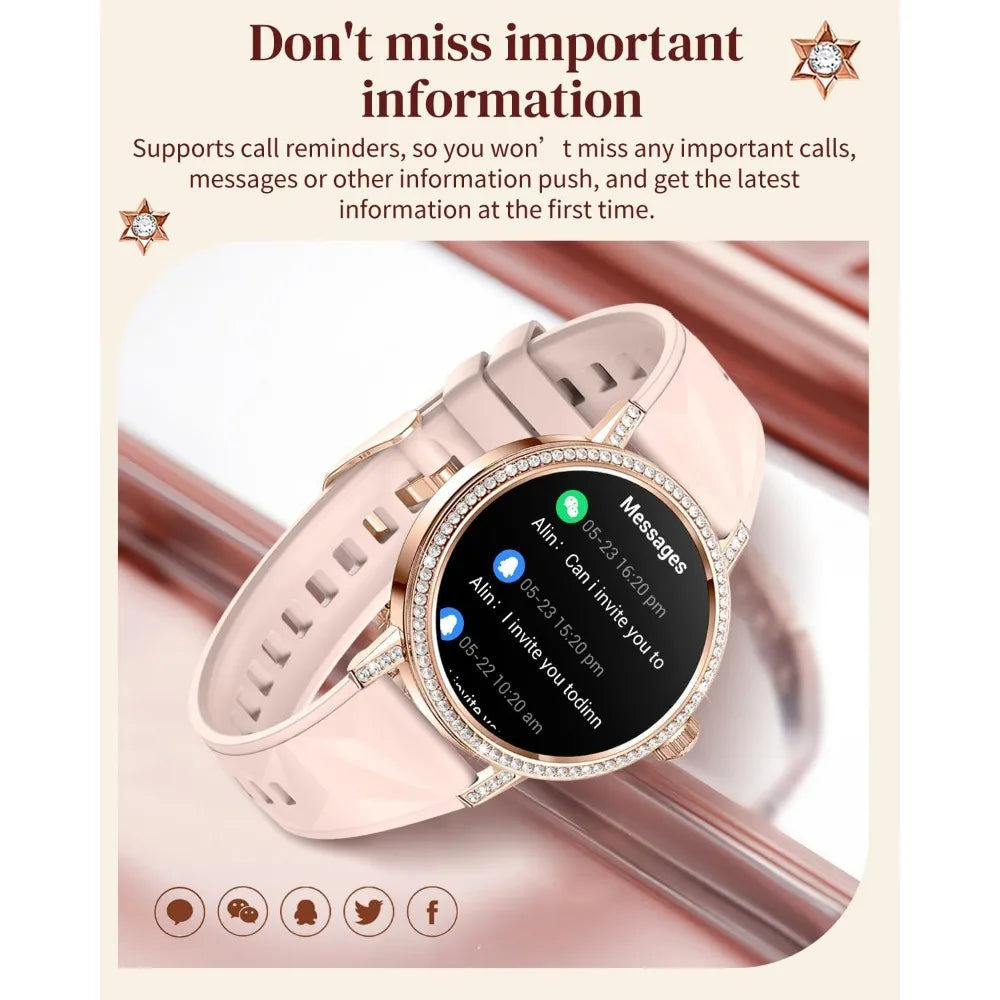 Women's Diamond-Accented Smartwatches: 1.27" TFT Display, Bluetooth Calling, Health Tracking, and 100+ Activity Modes