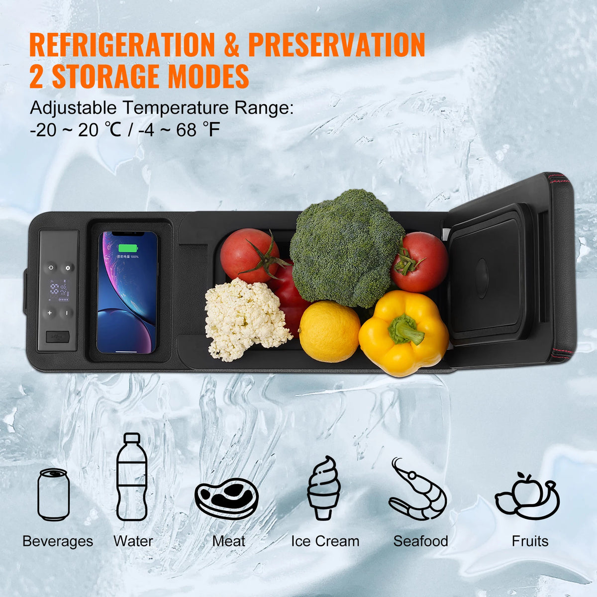 SucceBuy 8L Car RefrigeratorCar Armrest Refrigerator Fridge 8L Single Zone Freezer -4℉-68℉ Adjustable Range 12/24V DC and Cooler