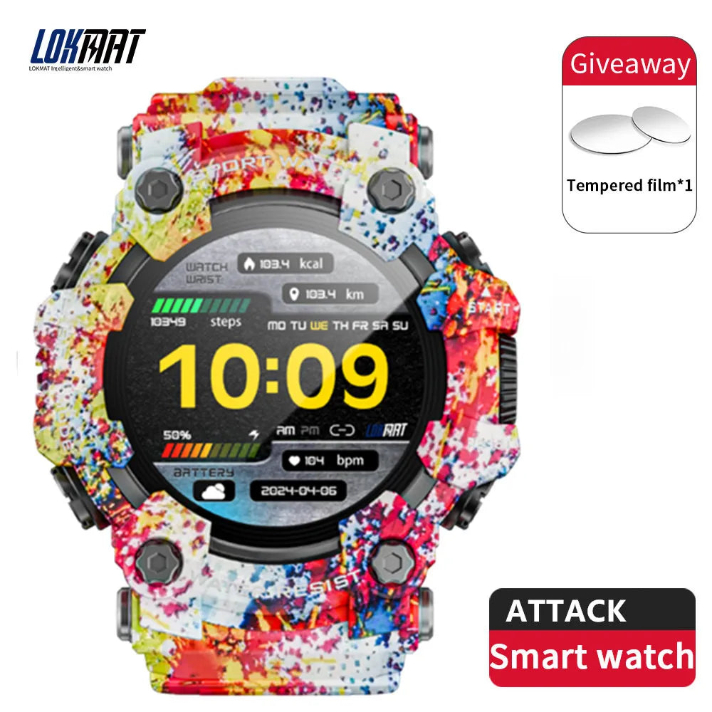 LOKMAT New ATTACK Outdoor Sport Smart Watch Wireless Calls Message Push Rugged Smartwatches Flashlight Fitness Tracker for Phone
