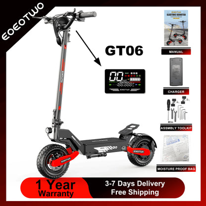 EOEOTWO GT06 Electric Scooter for Adults, 1200W Motor, Up to 30 MPH, 20/40 Miles Long Range, 11" Off-Road Tubeless Tires, Dual Suspension, Dual Disc Brakes, Foldable Commuter E-Scooter