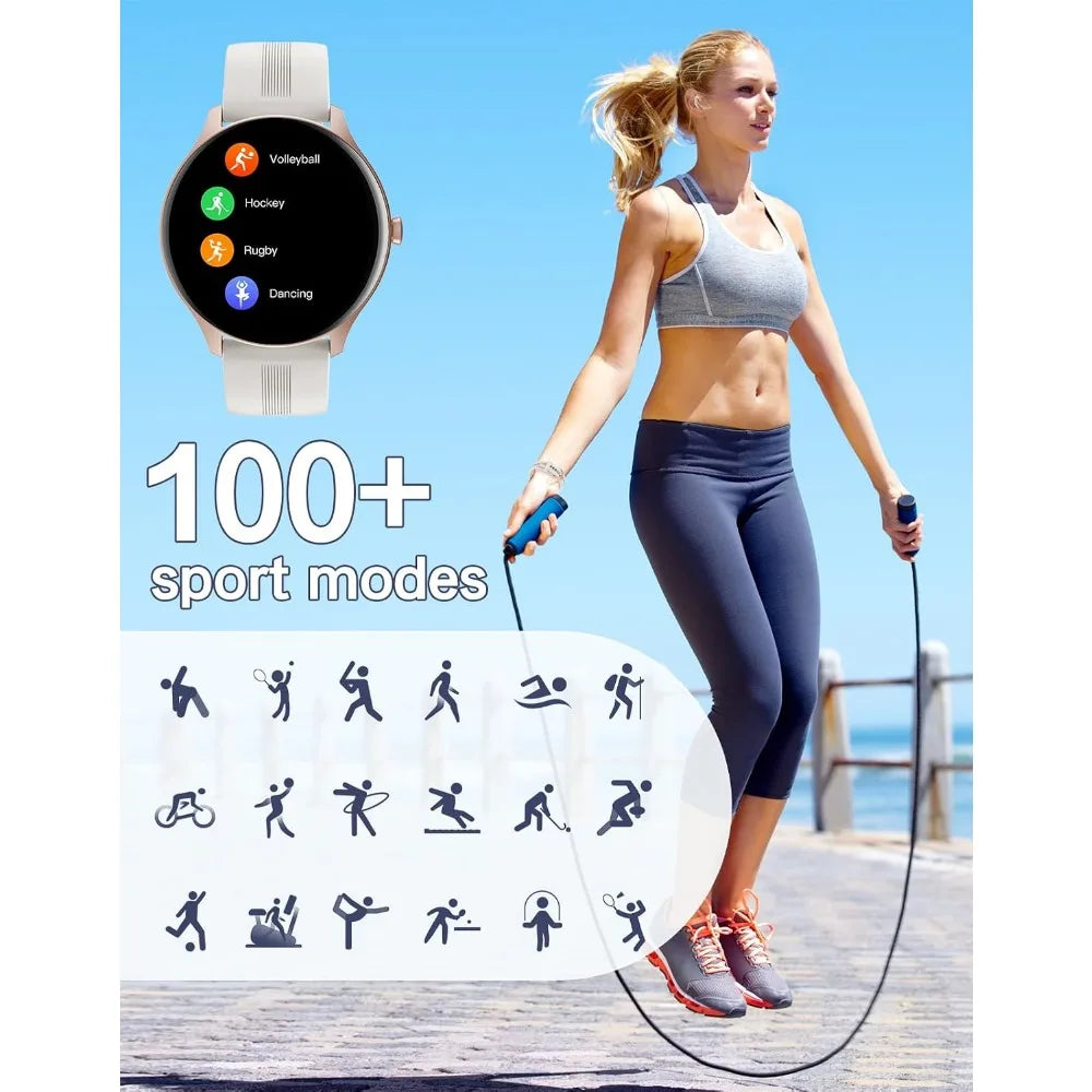 Round Fitness Tracker: Call/Answer, Multi-Device Compatible, Heart Rate & Sleep Monitor, Water-Resistant Gold Watch