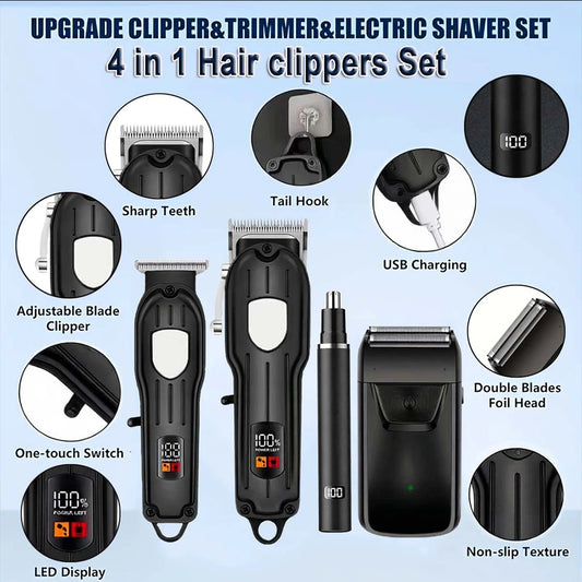 Professional Cordless Hair Clipper Set with LCD Display, Rechargeable Electric Trimmer for Men, Beard & Nose Hair Trimmer All-in-One Grooming Kit , Barber Tools with Combs & Scissors - Perfect Gift for Him