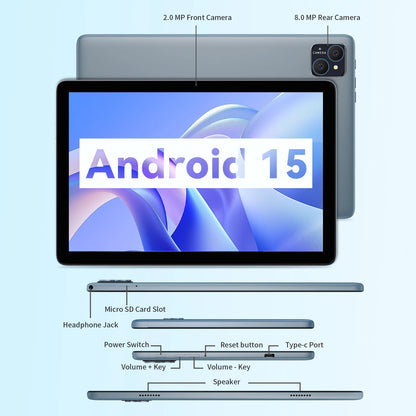 PRITOM Android Tablet with Keyboard, Android 15 Tablet with 16GB(4GB Physical + 12GB Virtual)+128GB+1TB Expand, 10 Inch Tablet PC with 8-Core, 5G WiFi, 8000mAh, 2-in-1 Tablet with Case, Mouse, Stylus(Black)