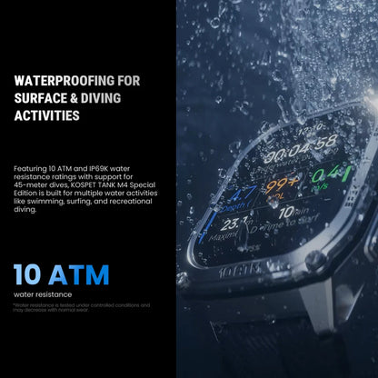 KOSPET Tank M4 Special Edition Men's Smartwatch 1.96 Inch AMOLED 10ATM Waterproof Freediving Offline Maps GPS 2 Wristbands