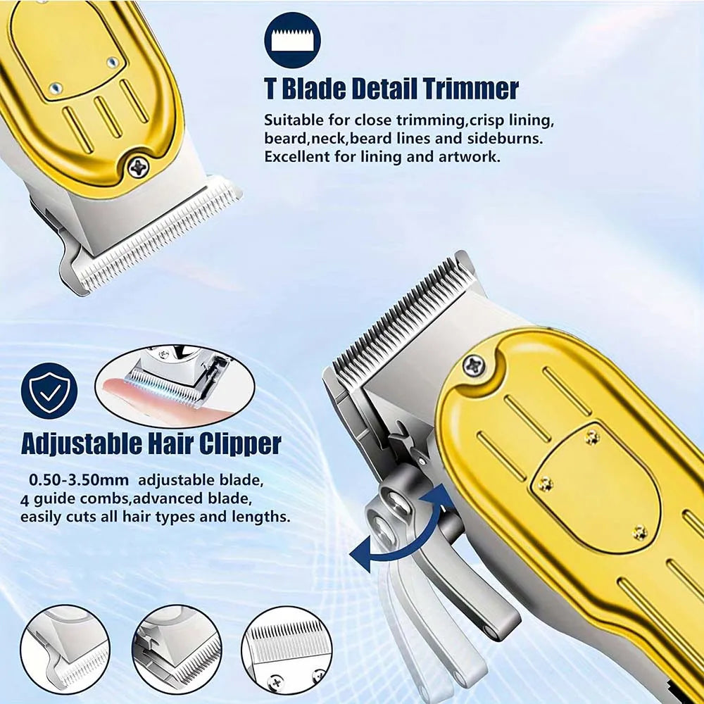 Professional Electric Hair Clipper Set with LED Display, USB Rechargeable Beard Trimmer & Foil Shaver for Men – Includes Guards, Scissors, Comb & Cape