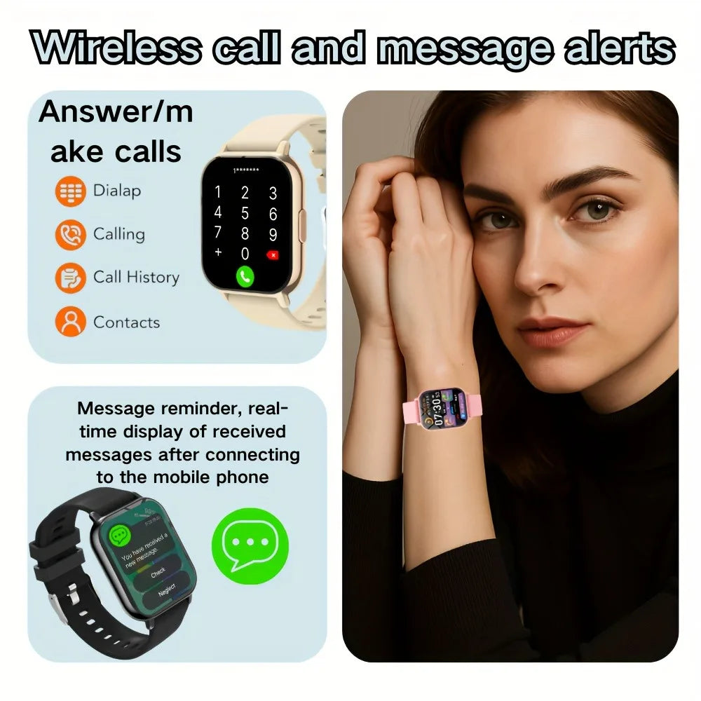 2026 Smart Watch for Men Women Square HD Screen: Wireless Calling with Dial Pad, Frequent Contacts Message Reminder