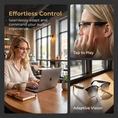 Photochromic AI Smart Audio Glasses for Unisex, Hi‑Fi Sound Quality Eyeglasses with HD Hands‑Free Call Function, Great for Sports, Outdoor and Everyday Office Scenarios