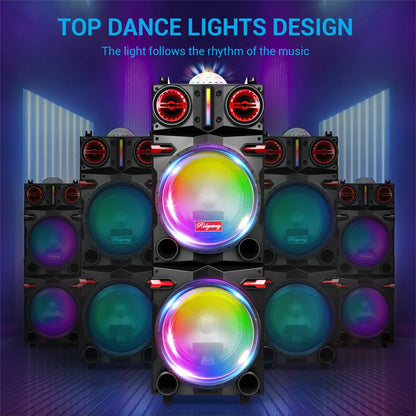 9000W Portable Bluetooth Speaker Heavy Bass Sound System Party Dual10" Subwoofer Led Light Rechargeable Loud Dj Speaker