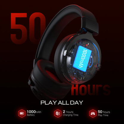 2.4GHz Wireless Headphones Bluetooth 5.0 Gaming Headset 3 Mode Connection ENC Noise Cancelling Mic 50H Playtime 50mm Drivers Low Latency Surround Sound Dual Chamber Audio for PC PS4 PS5 Xbox Switch