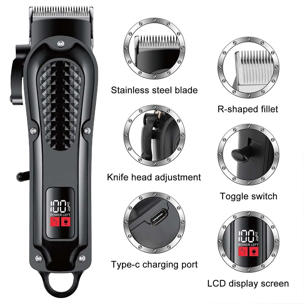 Professional Barber Electric Hair clipper LED display screen UBS charging Trimmer Powerful electric hair clipper trimmer tool