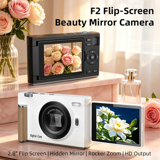 F2 Portable Digital Camera 180° Flip Screen Selfie CCD Camera 56MP Beauty Filter Mini Digital Camera Gift For Girls
