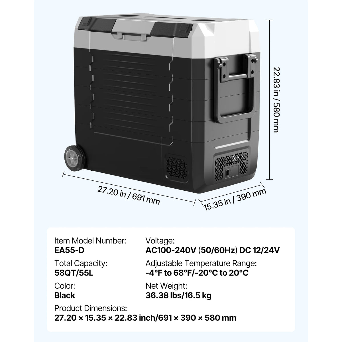 SucceBuy 35L 45L 55L Car Refrigerator Compressor Electric Cooler, -4°F to 68°F Truck Refrigerator with APP Control Wheels & Dual